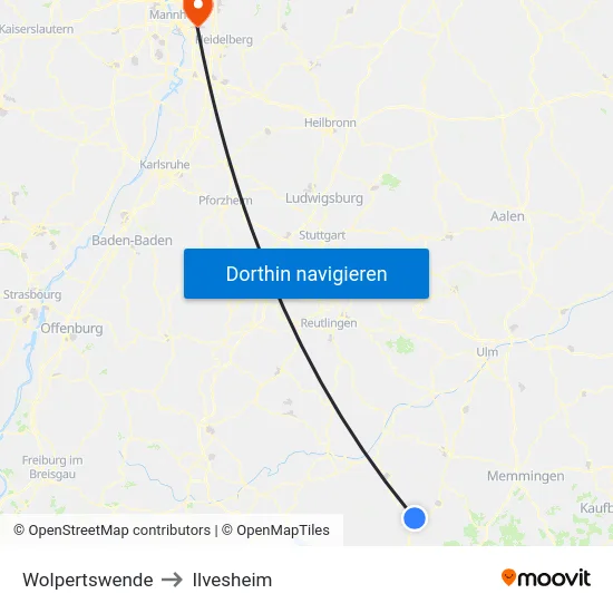 Wolpertswende to Ilvesheim map
