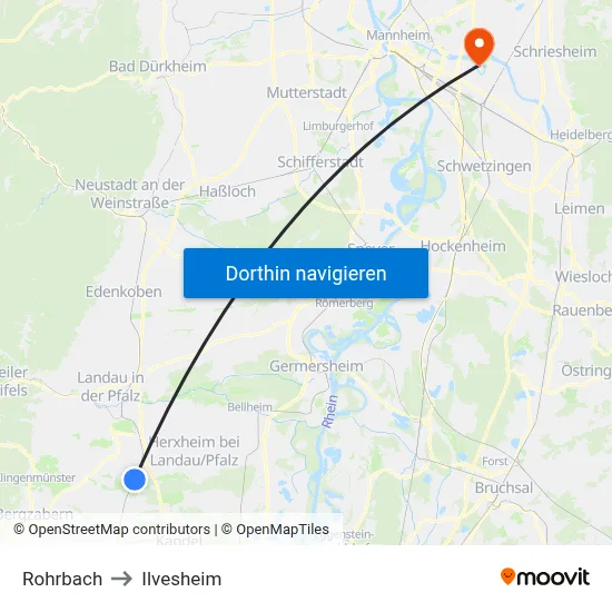 Rohrbach to Ilvesheim map