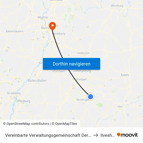 Vereinbarte Verwaltungsgemeinschaft Der Stadt Neuffen to Ilvesheim map