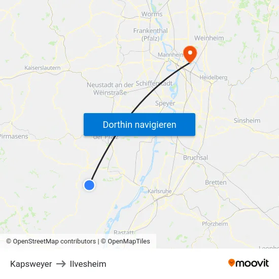 Kapsweyer to Ilvesheim map