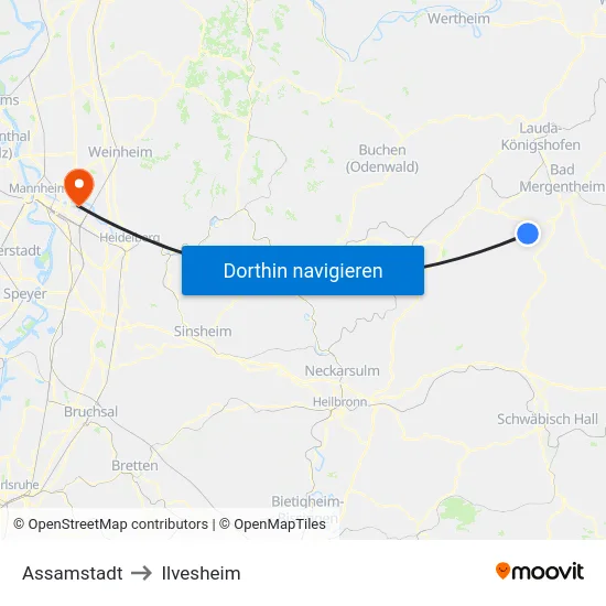 Assamstadt to Ilvesheim map