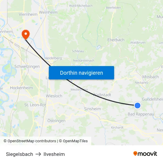 Siegelsbach to Ilvesheim map