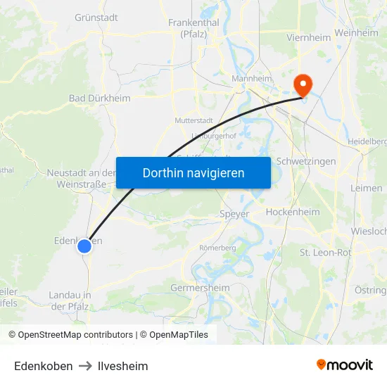 Edenkoben to Ilvesheim map