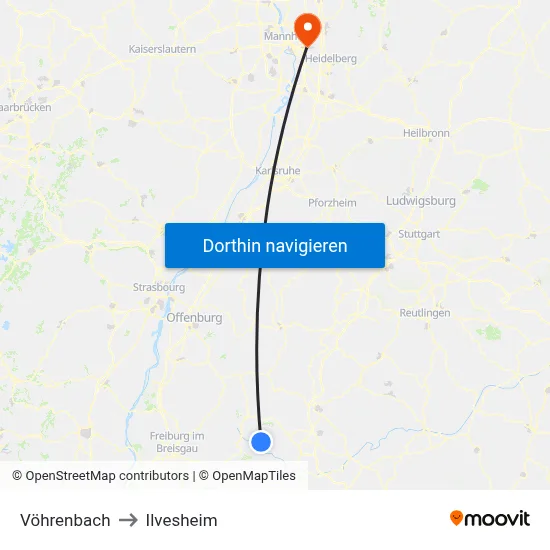 Vöhrenbach to Ilvesheim map