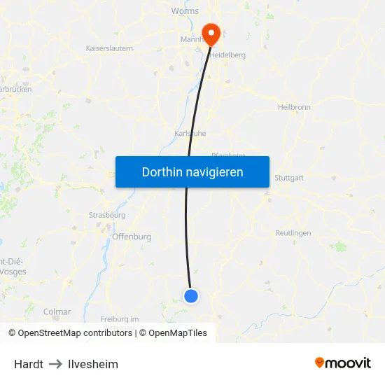 Hardt to Ilvesheim map