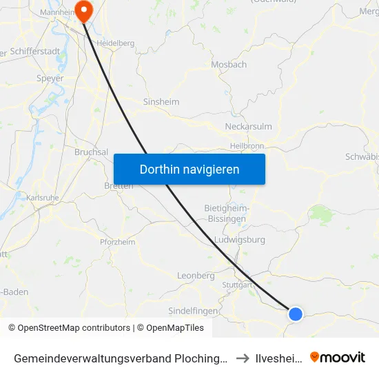Gemeindeverwaltungsverband Plochingen to Ilvesheim map