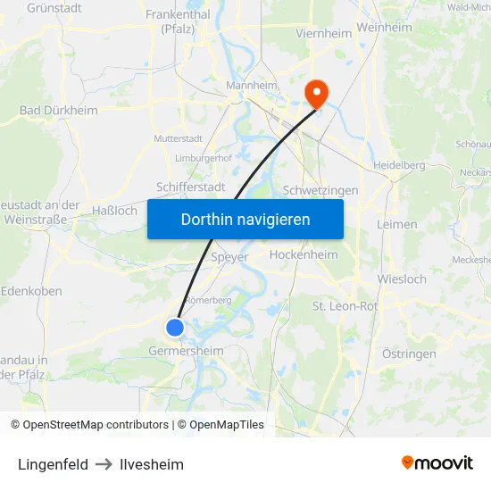 Lingenfeld to Ilvesheim map