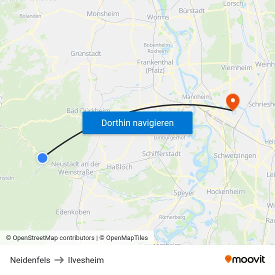 Neidenfels to Ilvesheim map