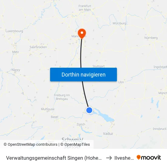 Verwaltungsgemeinschaft Singen (Hohentwiel) to Ilvesheim map