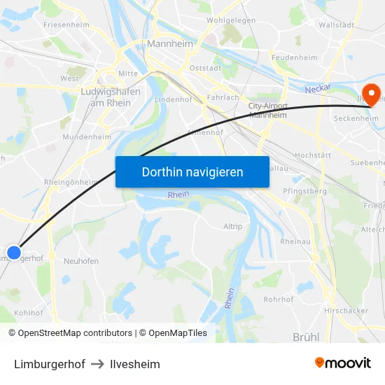 Limburgerhof to Ilvesheim map