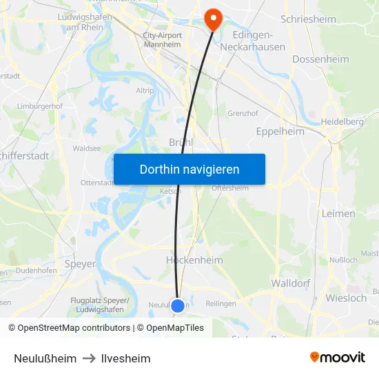 Neulußheim to Ilvesheim map