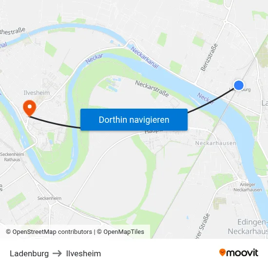 Ladenburg to Ilvesheim map