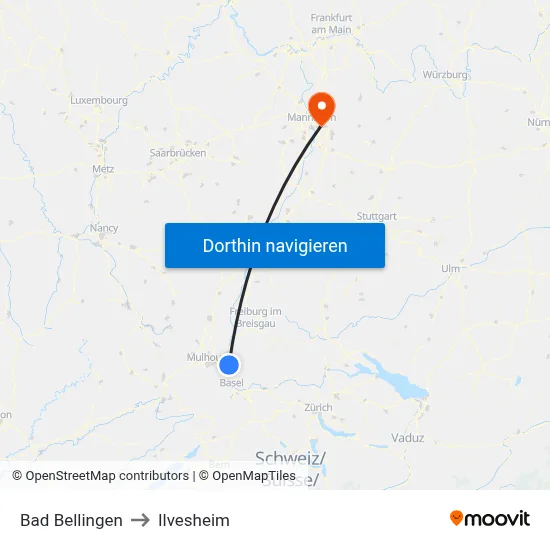 Bad Bellingen to Ilvesheim map