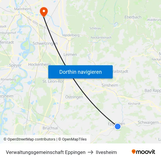 Verwaltungsgemeinschaft Eppingen to Ilvesheim map