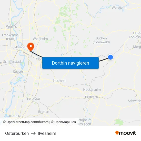 Osterburken to Ilvesheim map