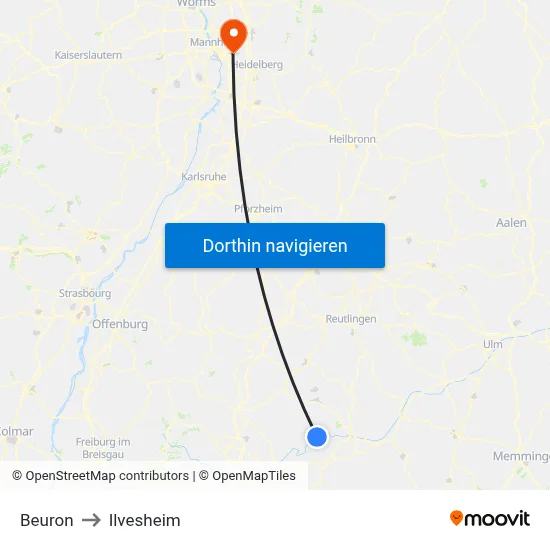 Beuron to Ilvesheim map