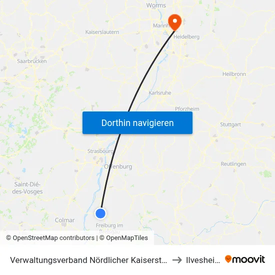 Verwaltungsverband Nördlicher Kaiserstuhl to Ilvesheim map