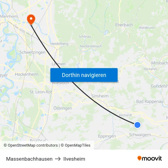 Massenbachhausen to Ilvesheim map