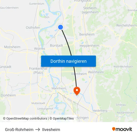 Groß-Rohrheim to Ilvesheim map