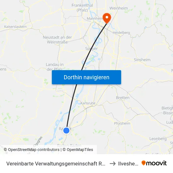 Vereinbarte Verwaltungsgemeinschaft Rastatt to Ilvesheim map