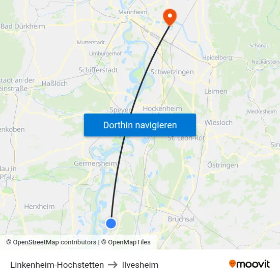 Linkenheim-Hochstetten to Ilvesheim map