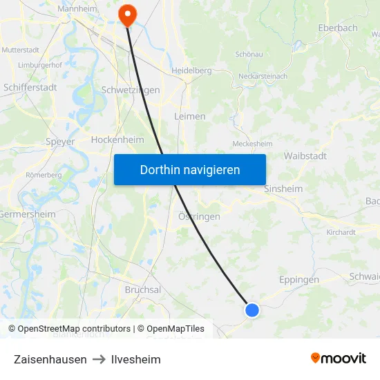 Zaisenhausen to Ilvesheim map