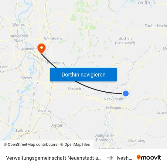 Verwaltungsgemeinschaft Neuenstadt am Kocher to Ilvesheim map