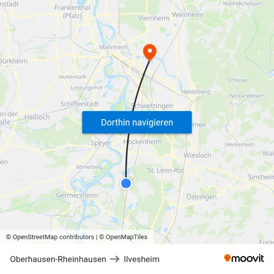 Oberhausen-Rheinhausen to Ilvesheim map