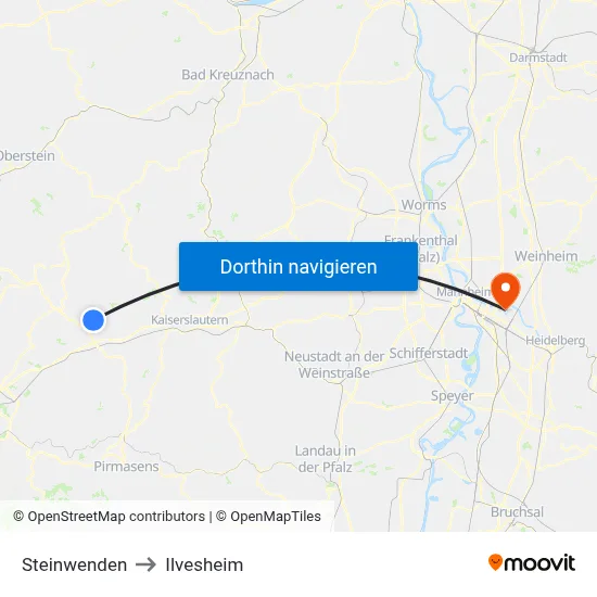 Steinwenden to Ilvesheim map