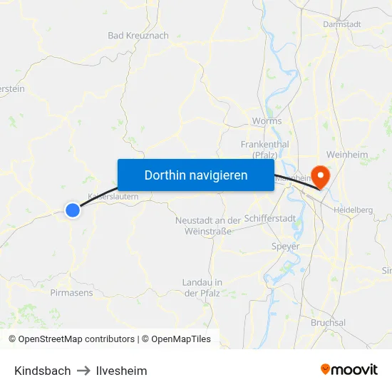 Kindsbach to Ilvesheim map