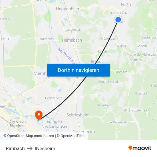 Rimbach to Ilvesheim map
