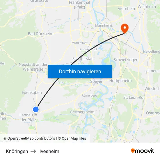 Knöringen to Ilvesheim map