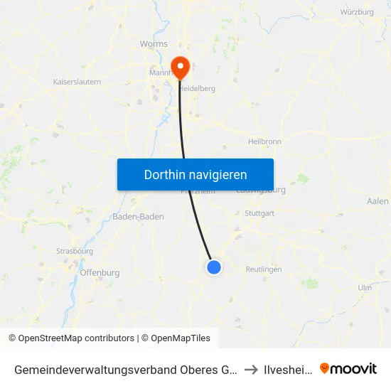 Gemeindeverwaltungsverband Oberes Gäu to Ilvesheim map