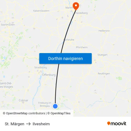 St. Märgen to Ilvesheim map