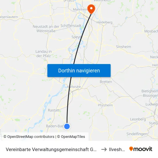 Vereinbarte Verwaltungsgemeinschaft Gernsbach to Ilvesheim map