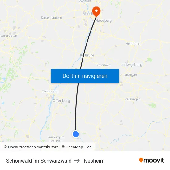 Schönwald Im Schwarzwald to Ilvesheim map