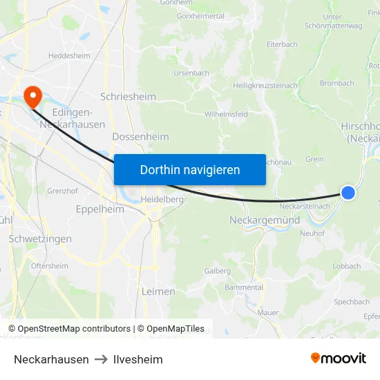 Neckarhausen to Ilvesheim map