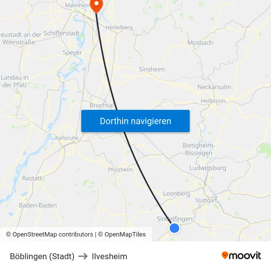 Böblingen (Stadt) to Ilvesheim map
