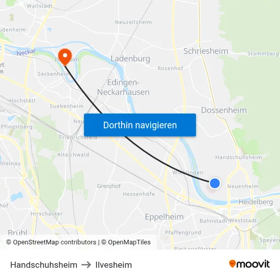 Handschuhsheim to Ilvesheim map