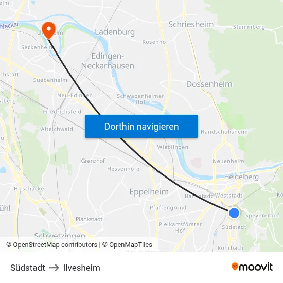Südstadt to Ilvesheim map