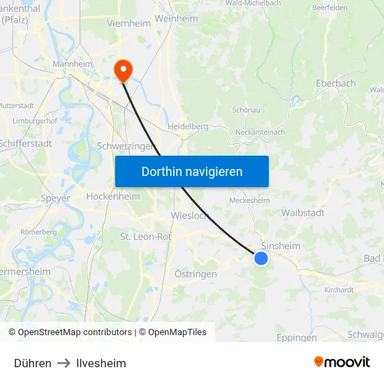 Dühren to Ilvesheim map