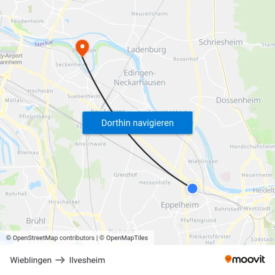 Wieblingen to Ilvesheim map