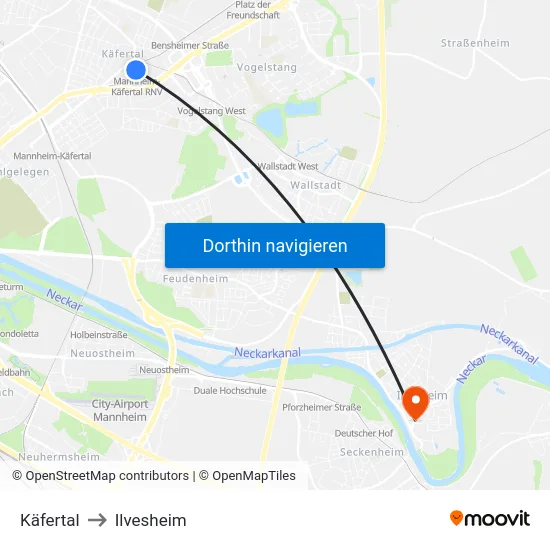 Käfertal to Ilvesheim map