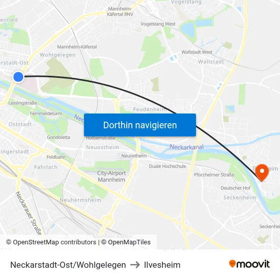 Neckarstadt-Ost/Wohlgelegen to Ilvesheim map