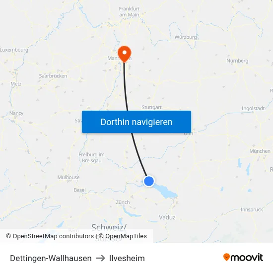 Dettingen-Wallhausen to Ilvesheim map