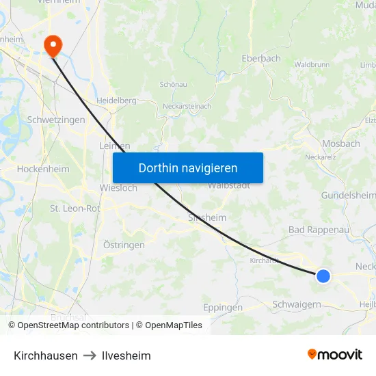 Kirchhausen to Ilvesheim map
