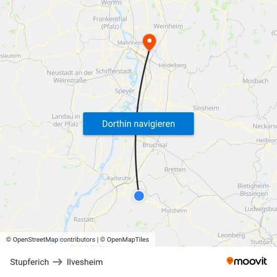 Stupferich to Ilvesheim map