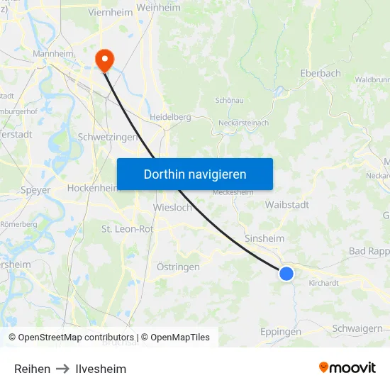 Reihen to Ilvesheim map