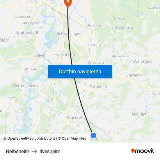 Neibsheim to Ilvesheim map
