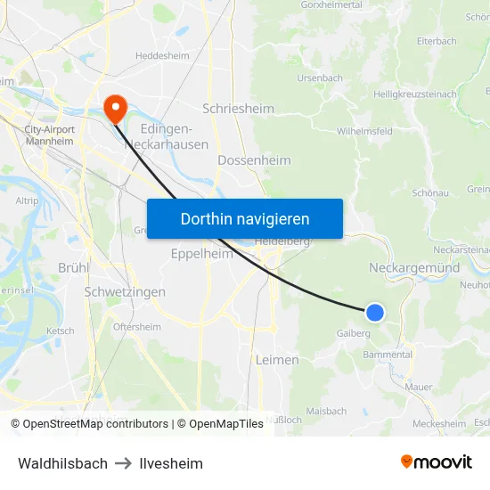 Waldhilsbach to Ilvesheim map